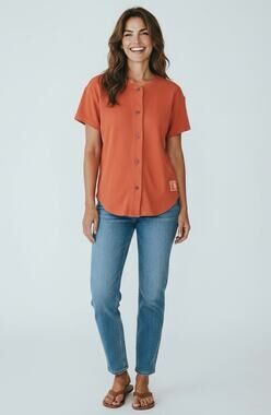 FP Movement Post Up High V-Neck Tee in vibrant orange